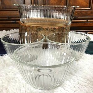 NWOT Vintage Pyrex Sculpted 1.5qt Baking Dish & Bowls (3 Cups/750ml) w/Lids Set